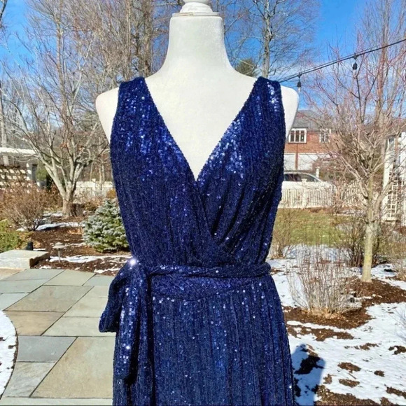 NWT BHLDN Sachin and Babi Somers Sequin Wide Leg Wedding Jumpsuit Party in Blue - Picture 8 of 17